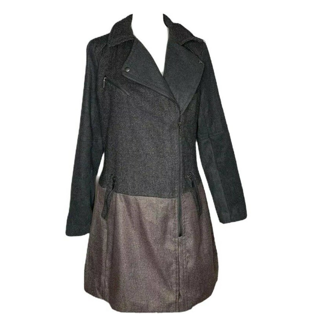 Womens‎ Yoki New York Faux Brown Gray Herringbone Wool Blend Coat Zip Front M
